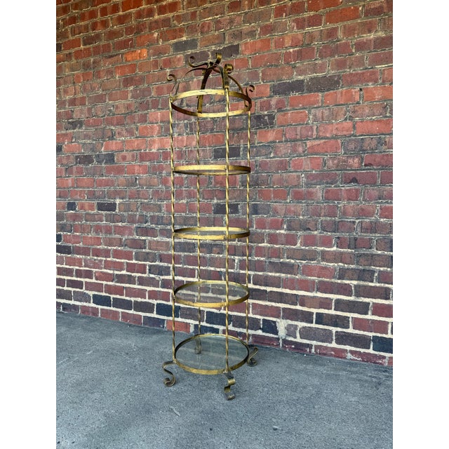 Vintage Brass Tone Iron Display Shelf With Four Glass Shelves. For Sale - Image 4 of 6