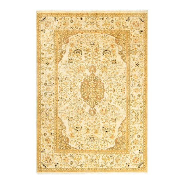 Mogul Collection Hand-Knotted Area Rug - Ivory 6' 2" x 9' 0" For Sale