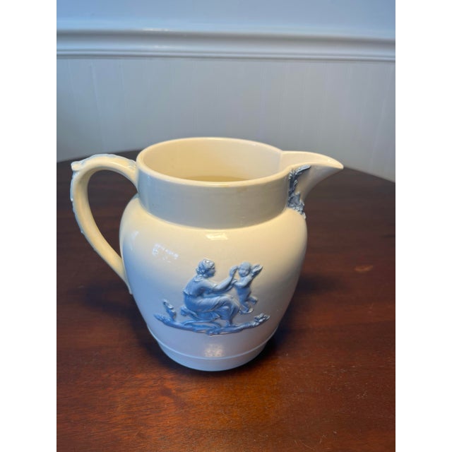 Traditional Vintage Wedgewood Embossed Queen’s Ware Pitcher For Sale - Image 3 of 8