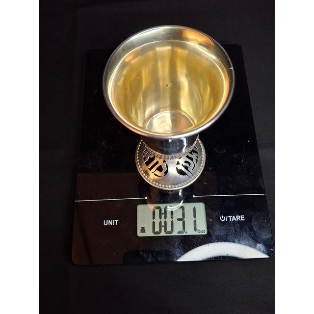 1990s Israeli Sterling Silver Kiddush Cup Cutout Hebrew Blessing Borei Pri Hagafen Netafim For Sale - Image 15 of 15