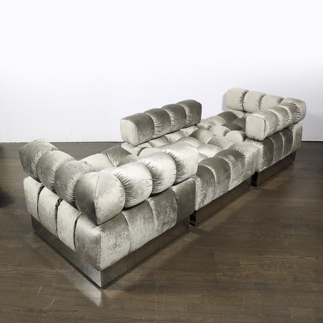 Mid-Century Harvey Probber 4-Piece Deep Tufted Modular Sofa in Platinum Velvet For Sale - Image 10 of 17