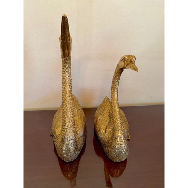 Maitland - Smith Vintage Pair of Maitland Smith Brass Swans For Sale - Image 4 of 10