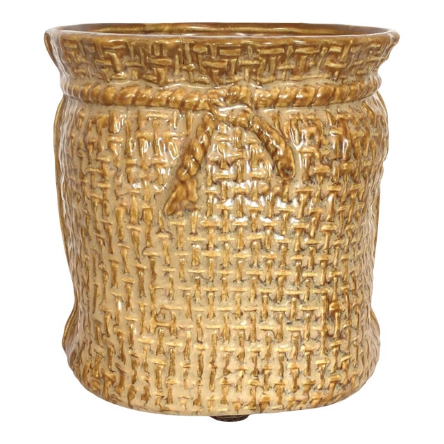 Mid 20th Century McCoy Burlap Sack Form Ceramic Planter Jardiniere Model 1629 For Sale