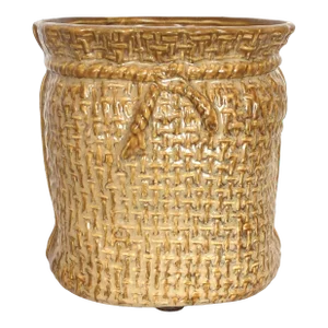 Mid 20th Century McCoy Burlap Sack Form Ceramic Planter Jardiniere Model 1629