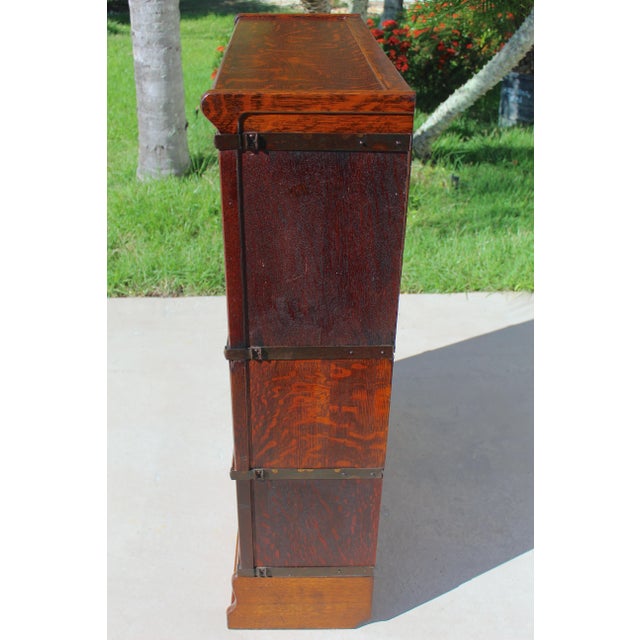 Antique Globe-Wernicke 3-Tier Tiger Oak Barrister Bookcase – Grade 299 For Sale - Image 9 of 17