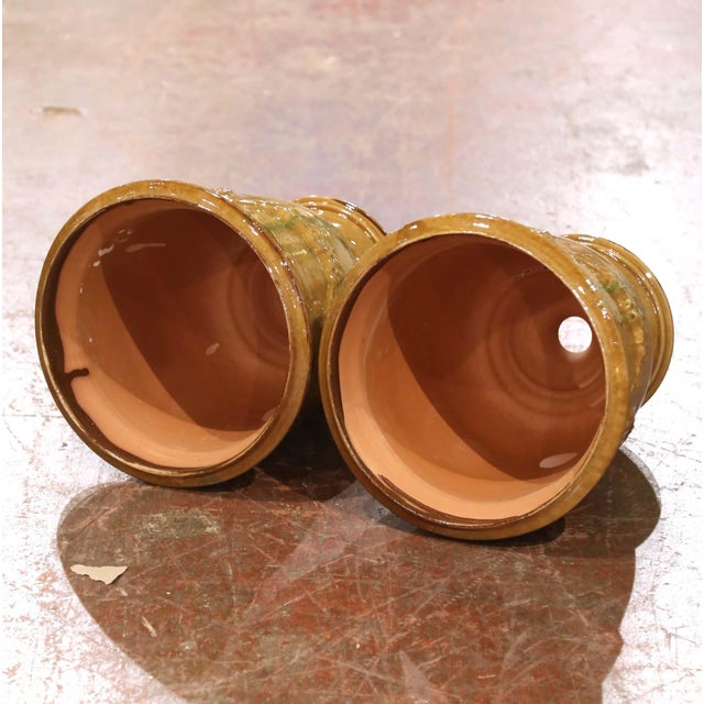 Pair of French Handmade Glazed Terracotta Planters by La Madeleine in Anduze For Sale - Image 9 of 10