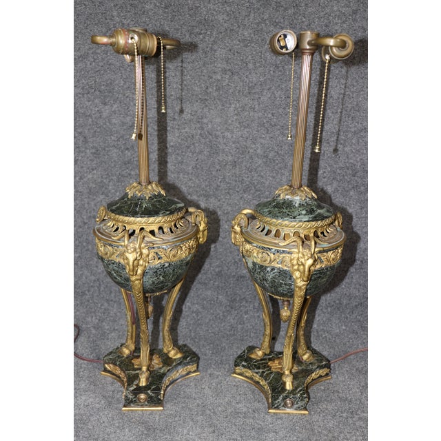 1900s Fine Quality Rams Head Bronze Ormolu French Empire Marble Rams Head Lamps - a Pair For Sale In Philadelphia - Image 6 of 13