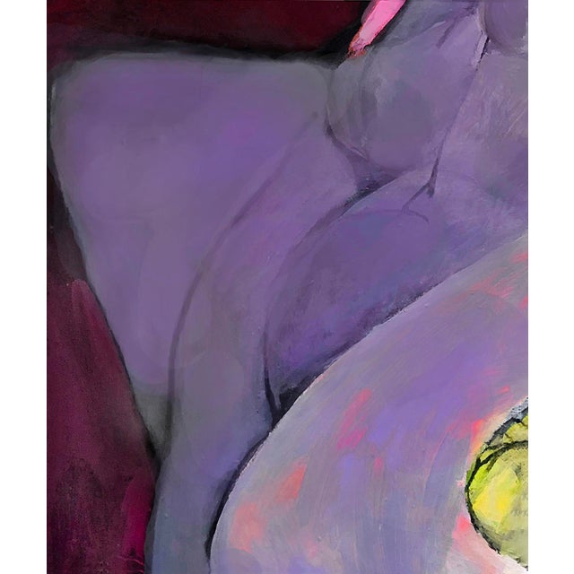 Figurative shapes form this lovely nude model leaning back in a chair. Her greyish lavender skin looks almost like velvet....