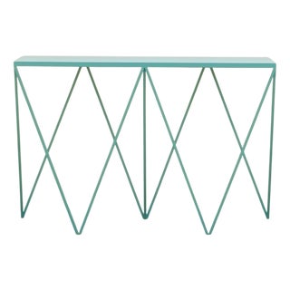 Giraffe Console Table with Natural Linoleum Top in Turquoise by &New For Sale