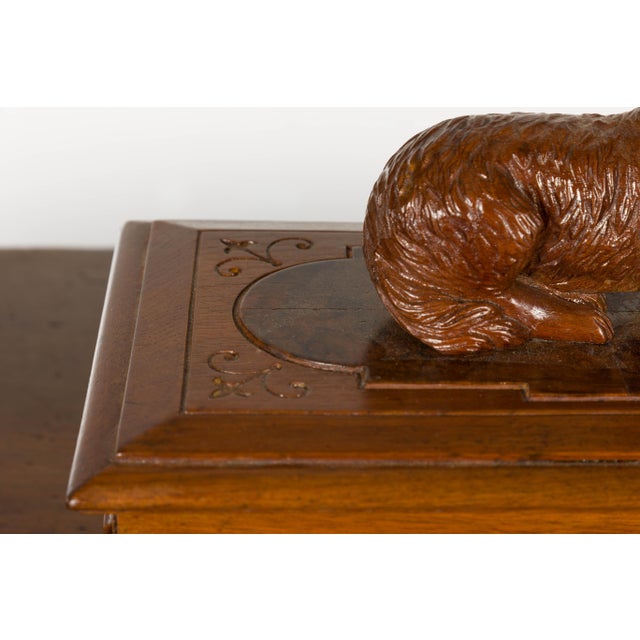 19th Century English Oak Decorative Box with Dog Carving For Sale - Image 10 of 12