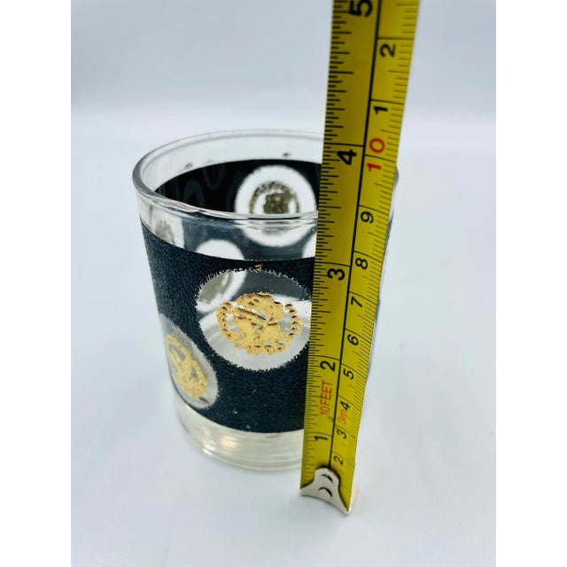 Vintage Bob Wallack for Cera Gold Leaf & Black Coin Motif Barware Set: Ice Bucket & 5 Lowballs For Sale - Image 11 of 13