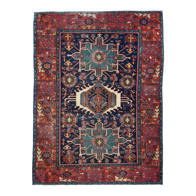 Antique Rust Karajeh Persian Area Rug 4'10'' X 6'3'' For Sale
