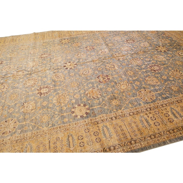 Early 21st Century Blue Modern Peshawar Handmade Wool Rug With Palmettes Motif For Sale In New York - Image 6 of 7