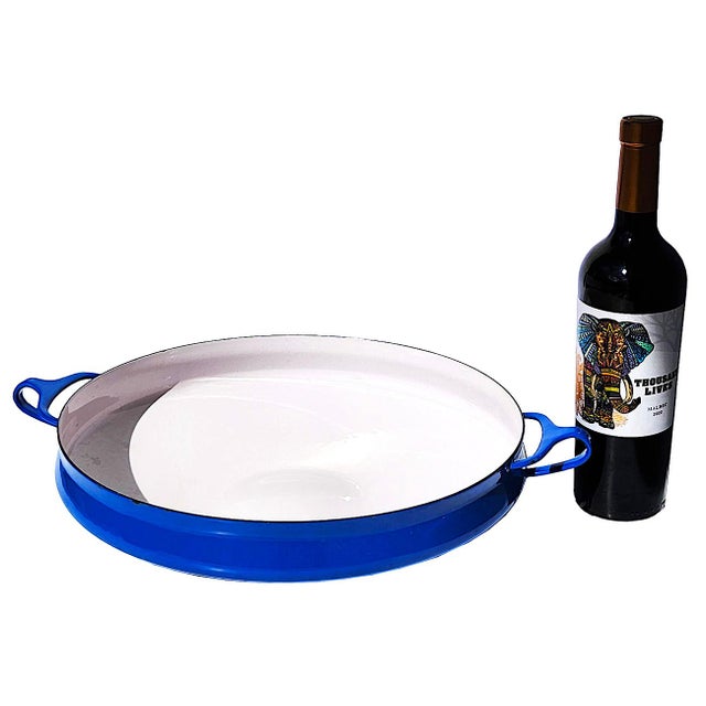 Metal Vintage Dansk Kobenstyle Blue Enamel Paella Pan Designed by Jens Quistgaard For Sale - Image 7 of 10