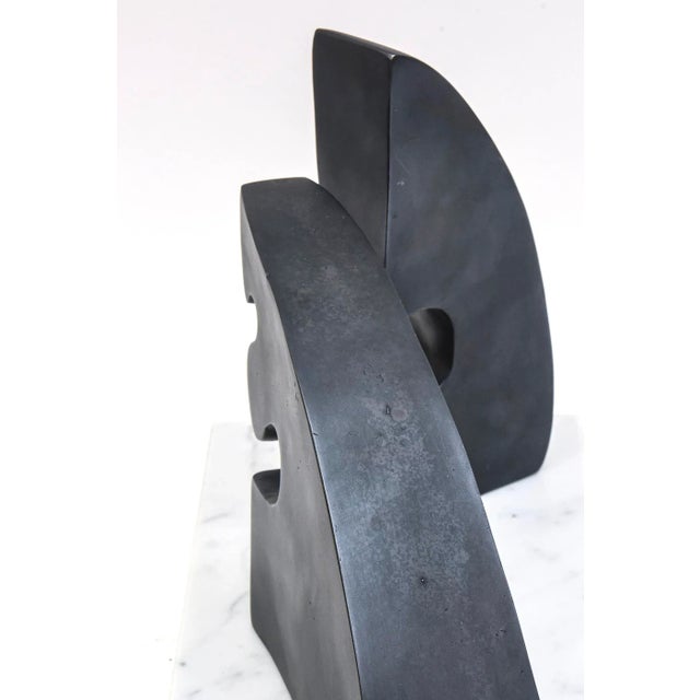 Vintage Abstract Signed Jean Arp Style Bronze Sculpture on White Carrara Marble Base For Sale - Image 11 of 13