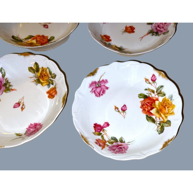 Antique French Limoges Floral & Gold Porcelain Bowls - Set of 8 For Sale - Image 9 of 14