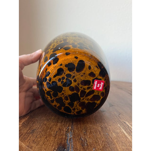 Brown Vintage Amber, Gold and Brown Tortoise Art Glass Vase in the Style of Murano For Sale - Image 8 of 9