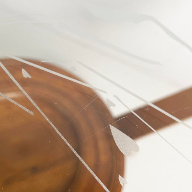 Brown Mid-Century Modern Italian Coffee Table in Wood and Decorated Glass, 1950s For Sale - Image 8 of 15