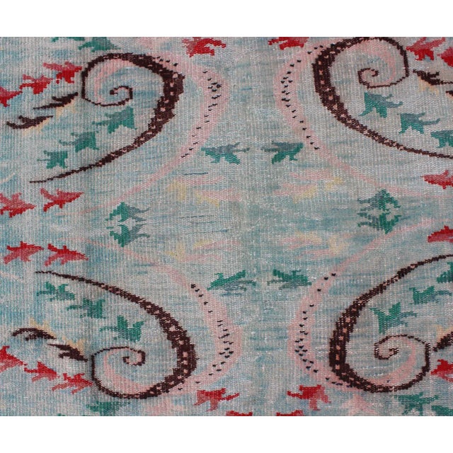 Vintage Art Nouveau Rug in Blue 6'3 X 9'1 For Sale - Image 9 of 11