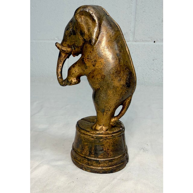 Antique 1900s Ac Williams Hand Painted Cast Iron Gold Circus Elephant Still Bank For Sale - Image 9 of 9