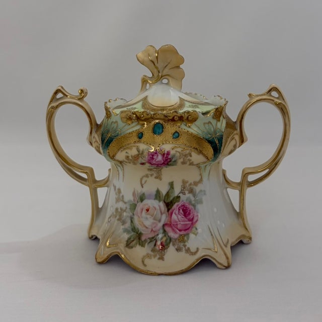 Victorian Antique r.s. Prussia Porcelain Tea Set – Roses, Turquoise Jewels & Heavy Gilt For Sale - Image 3 of 17