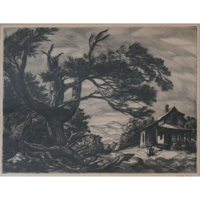 1930s signed original fine drypoint etching by listed American artist Sam Thal (1903-1964). Titled "Wolfboro, N.H.". This...