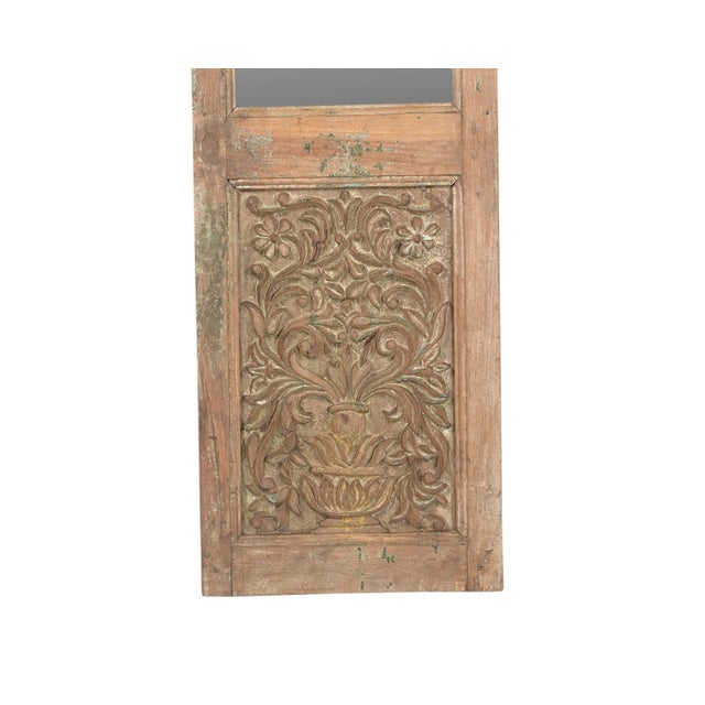 Farmhouse Indian Carved Teakwood Mirror Made From a Vintage Window Panel For Sale - Image 3 of 3