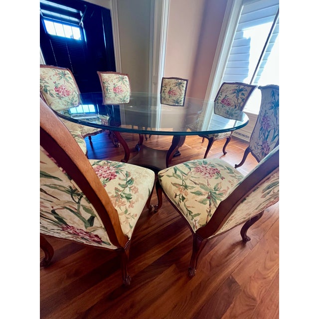 Round Glass Top Dining Table & 8 Chairs, Set of 9 For Sale - Image 10 of 11