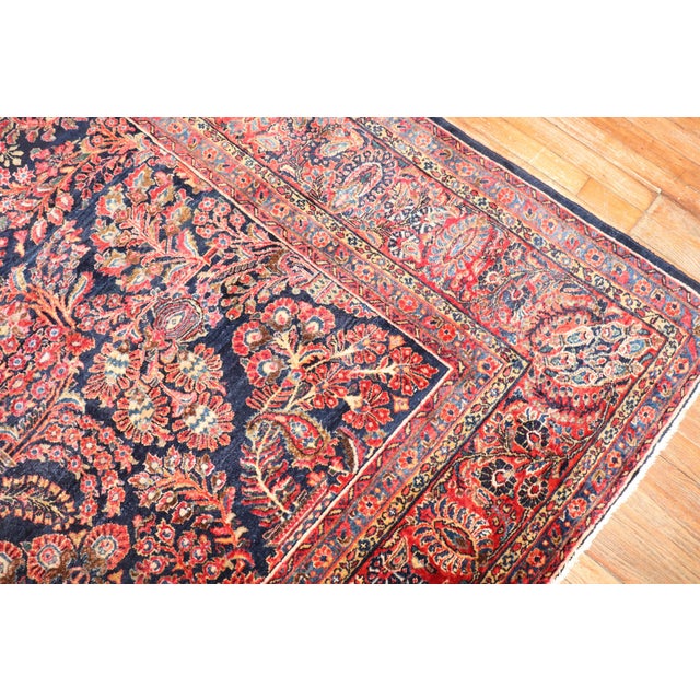 Red Early 20th Century Room Size Traditional Zabihi Collection Persian Sarouk Navy Blue Rug - 8'4" x 11'6" For Sale - Image 8 of 9