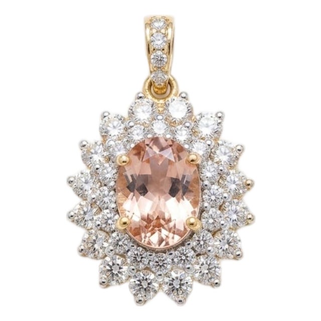 18k Gold Pendant With 1.17ct Semi Stone and 1.06ct Diamonds, New For Sale