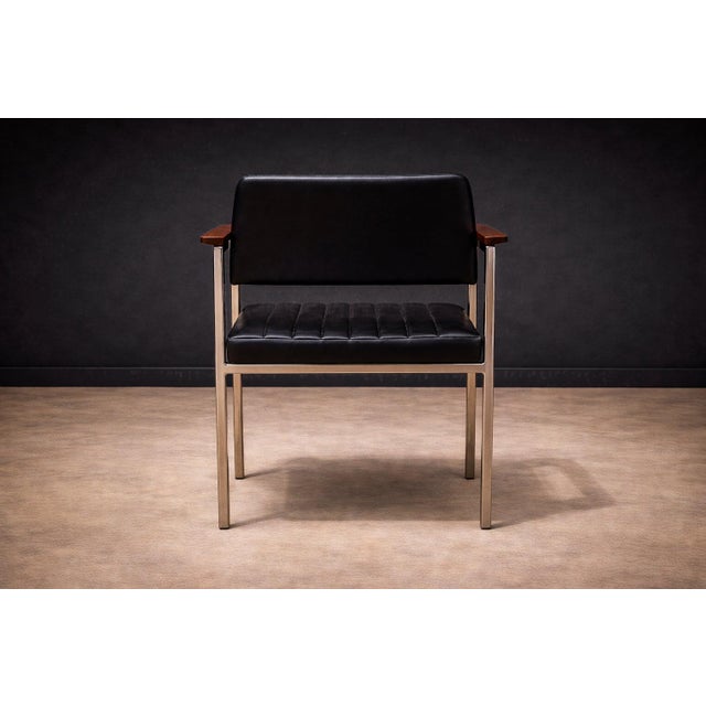 Mid-Century Modern Armchair in Steel, Leather & Rosewood Unknown, 1960s For Sale - Image 3 of 11