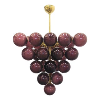 21st Century Italian Grappolo Polished Brass Frosted Amethyst Murano Glass Chandelier by Fabio LTD For Sale