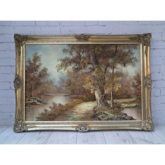 Large Vintage Landscape, Woodland, Oil Painting on Canvas, Gold Wood Frame, I Cafieri For Sale - Image 8 of 18