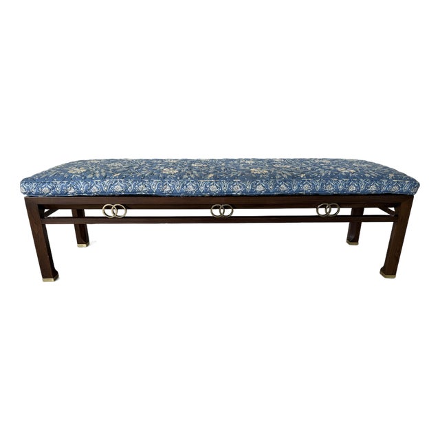 Hollywood Regency Michael Taylor for Baker Far East Collection Walnut Bench / Coffee Table With Brass Accents For Sale