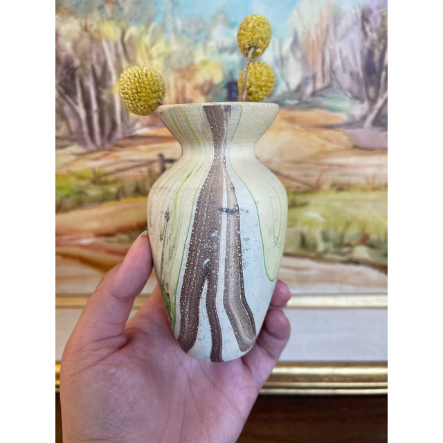 Vintage Studio Pottery Bud Vase With Green and Brown Marbled Glaze For Sale In Seattle - Image 6 of 9