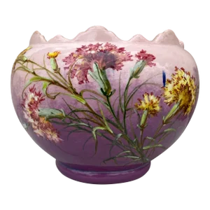 French Majolica Carnation Cache Pot Jérôme Massier, Circa 1890