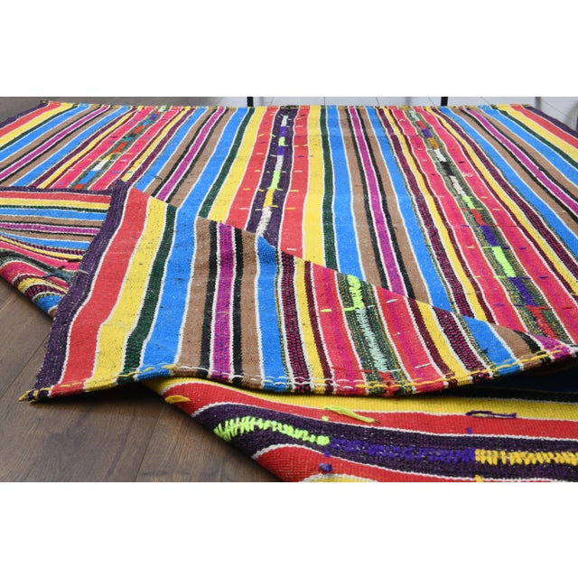 1970s Vintage Turkish Oushak Handmade Wool Cotton Blue Runner Rug For Sale - Image 4 of 12