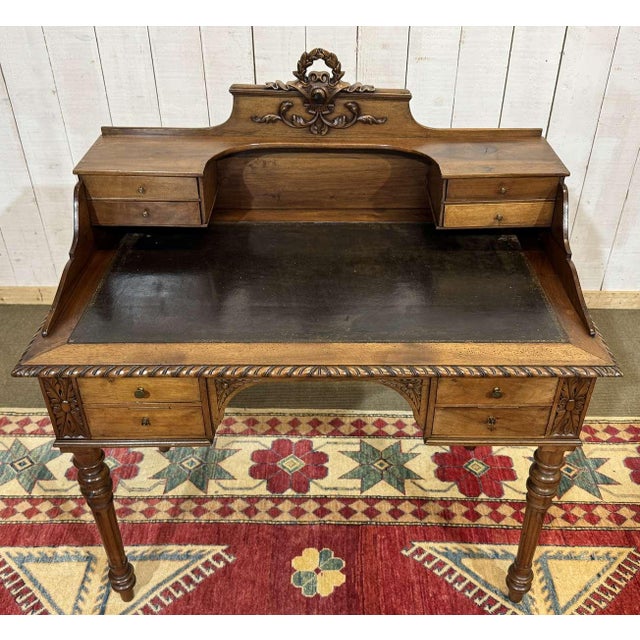 Antique Louis XVI Style Desk in Walnut with Leather Top, 1800s For Sale - Image 18 of 18