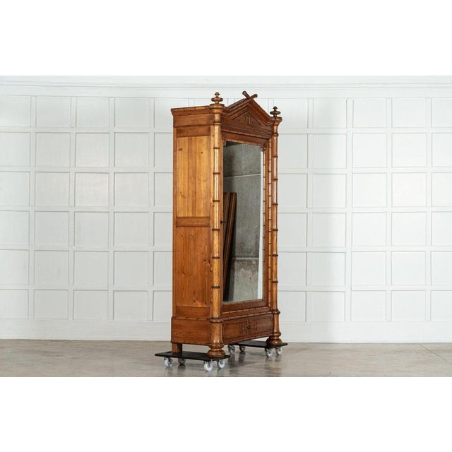 19th Century French Bamboo Beech & Pine Mirrored Armoire, 1870s For Sale - Image 4 of 18