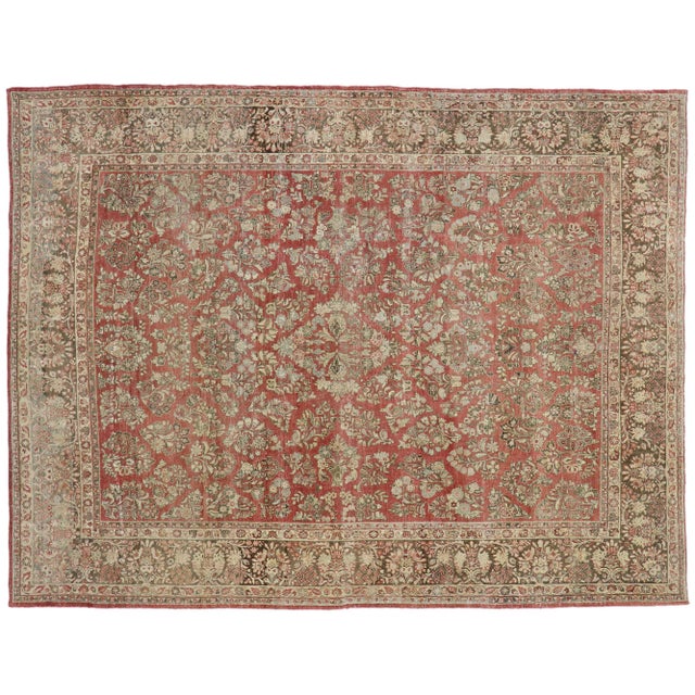 Antique Persian Sarouk Rug - 10'02 X 13'03 For Sale - Image 9 of 10