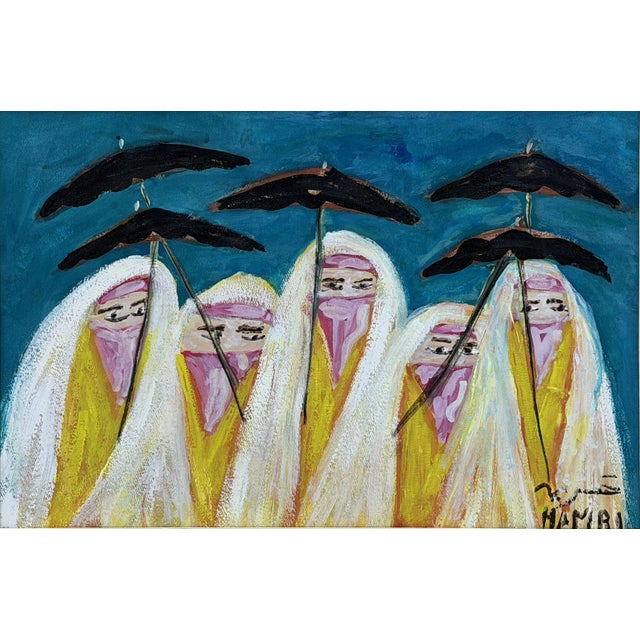 1970s Mohamed Hamri Moroccan Modernist Painting, Five Veiled Women, Signed For Sale In Los Angeles - Image 6 of 18