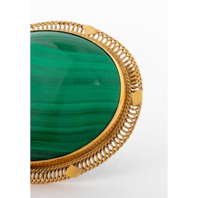 14k Yellow Gold Malachite Brooch Pendant For Sale - Image 4 of 7