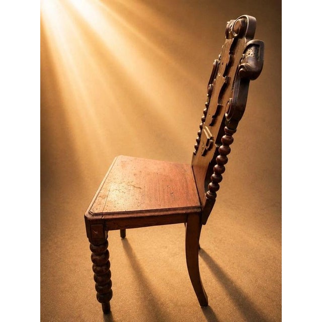 19th Century Late Victorian Carved Oak Hall Chair with Barley Twist Legs, 1890 For Sale - Image 5 of 11