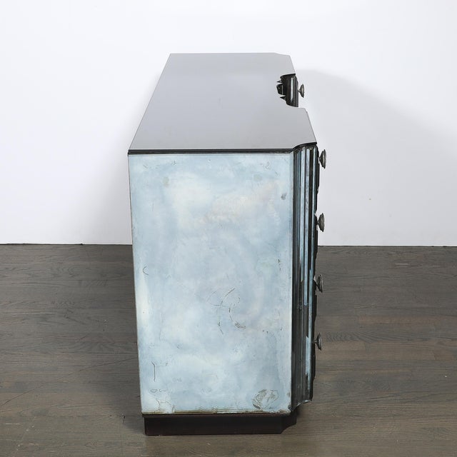 Art Deco Smoked Beveled Mirrored Vanity With Silvered Bronze Pulls For Sale - Image 15 of 16
