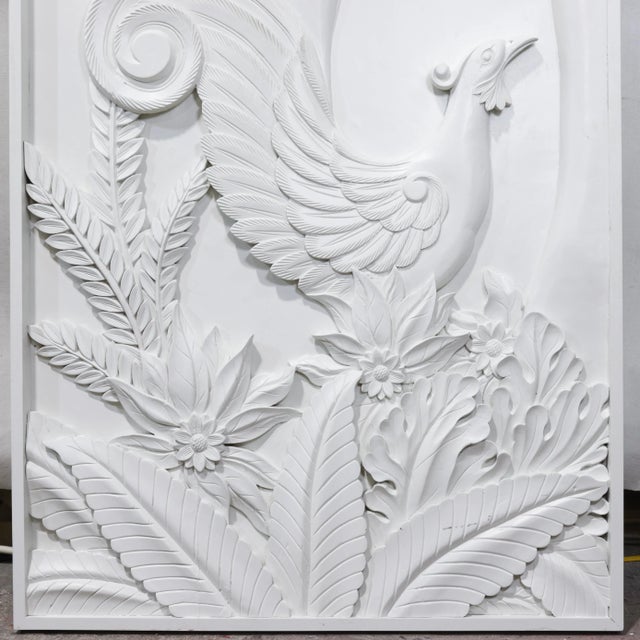 Pair of Modern White Relief Wall Panels With Bird and Grape Motifs For Sale - Image 4 of 18