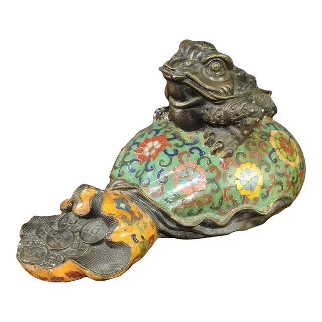 Large Vintage Cloisonné Enamel Money Toad Sculpture | Chairish