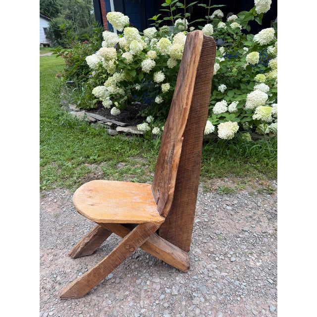 Contemporary Vintage Primitive Live Edge Slab Stargazer Viking Chair (47x12) For Sale - Image 3 of 18
