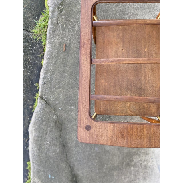 Vintage Walnut Side Table with Inset Glass Top + Brass Finials For Sale - Image 4 of 13