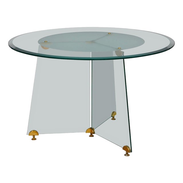 Glass and Brass Circular Table, 1970s For Sale