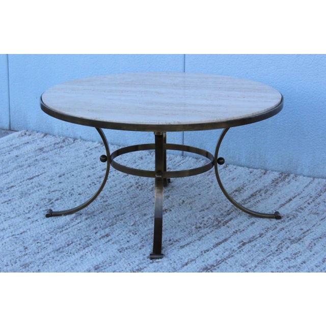 Mid-Century Modern 1960s Bronze With Travertine Top Coffee Table For Sale - Image 3 of 11